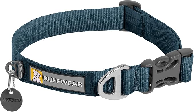 Ruffwear, Front Range Dog Collar, Adjustable Tubelok Webbing, Lightweight, Side Release Buckle, Aluminum V-Ring, Durable for Everyday Use, Blue Moon, 11"-14"