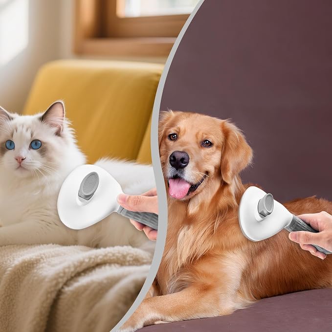Depets Cat Brush for Shedding, Skin Friendly Self-Clean Dog Slicker Brush | Removes Loose Undercoat, for Dogs Cats Rabbits Long & Short Hair, Pet Grooming Tool with Rounded Tips, Ergonomic Handle, Gray