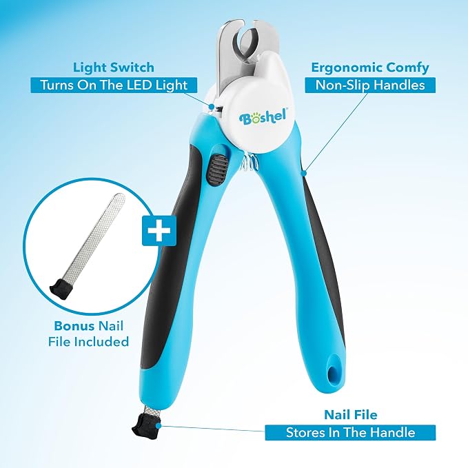 Boshel LED Large Dog Nail Clippers with Quick Sensor, Light, and Safety Guard, Pet's Sharp Toenail Cutter and File