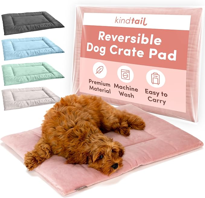 Dog Crate Pad - Soft Velvet, Reversible Bed - Machine Washable Kennel Mat for Pets up to 25 lbs - Mattress for Cozy Sleeping - 25” x 19” x 1” (Pink, Medium)