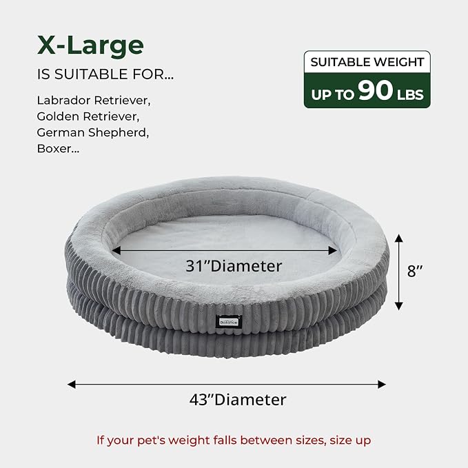 BALANCE Donut Dog Bed, 43 Inches Round Dog Bed Extra Large Size Dogs Washable, Orthopedic Calming Dogs Beds for Kitten, Fluffy Plush Faux Fur Pet Bed with Anti-Slip Bottom