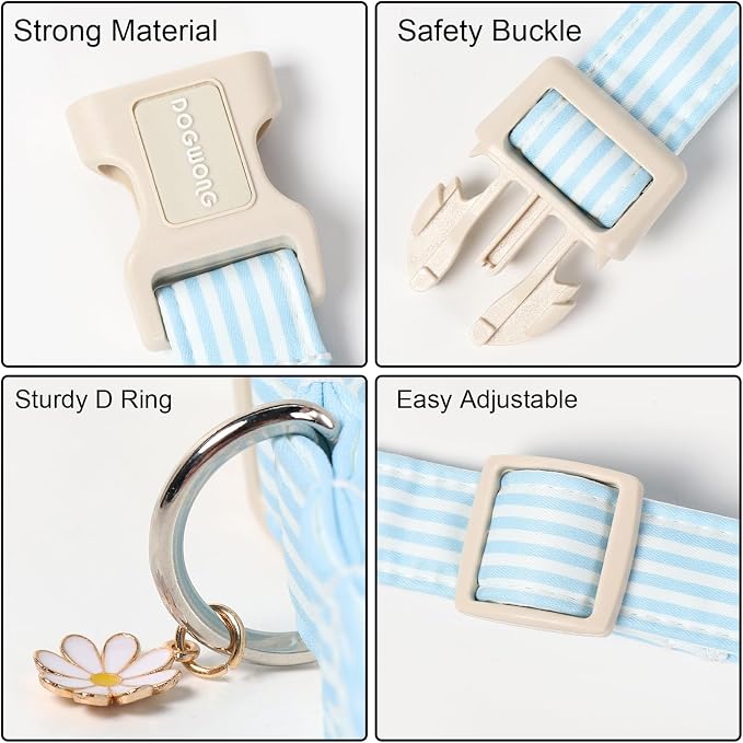 DOGWONG Blue Dog Collar, Summer Blue Striped Dog Collar with Plastic Buckle,Beach Boy Gril Dogs Collars for Large Dogs, Neck 42-66 inches