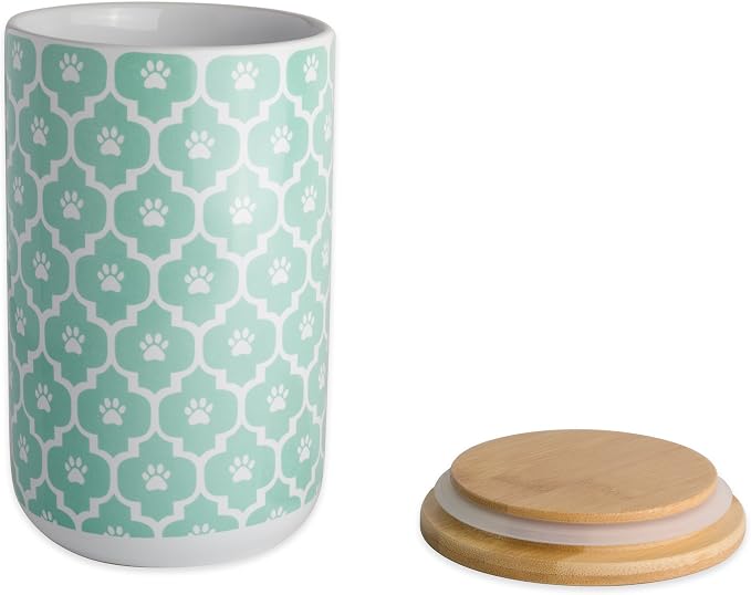 Bone Dry Lattice Pet Treat Jar with Bamboo Lid, Dishwasher Safe, Canister, 4x6.5, Aqua (Pack of 6)