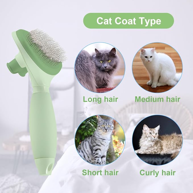 Cat Brush for Shedding, Self Cleaning Brush for Long & Short Hair Cats | For Indoor Cats,Removes Loose Hair,Reduces Shedding,Soft Rounded Tips,Ergonomic Silicone Handle,Gentle Massage,Easy Grooming