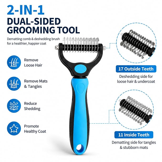 Nolaras Dog Grooming Tool, Professional Deshedding Tool Dogs & Cats - Gentle, Efficient & Fur, Pet Grooming Brush, Dog & Cat Grooming Tool (Red Big)