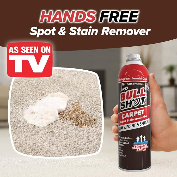 Bull Shot Pro Carpet, Professional Strength Carpet Spot & Stain Remover | Stain-lifting foam action, removes coffee, soda, wine, grease, new & old stains, just point & spray