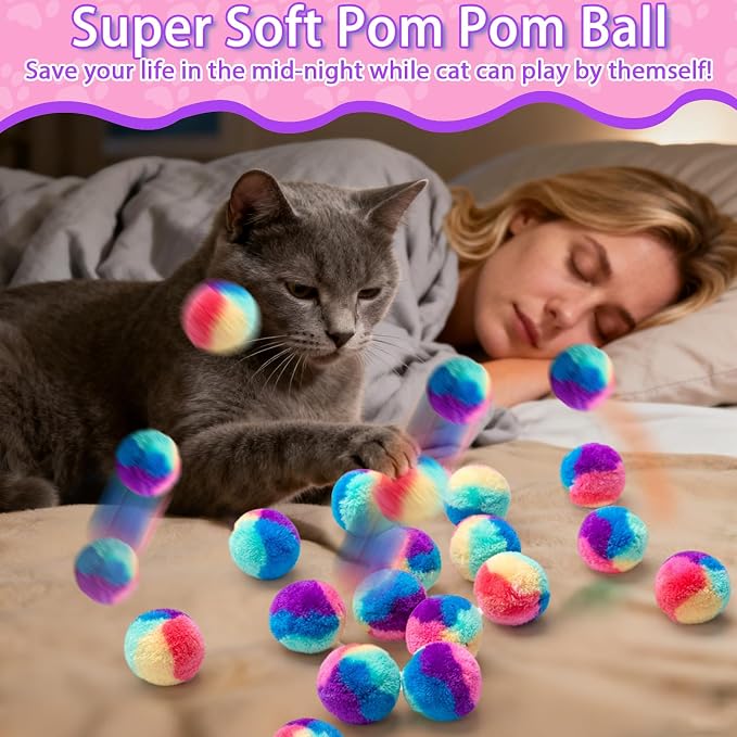 Mity rain 51PCS Cat Ball Launchers & Pom Pom Balls Interactive Cat Toy Set – Safe Soft Plush Kitten Toys for Indoor Cats, Fun Kitten Toys for Endless Active Play