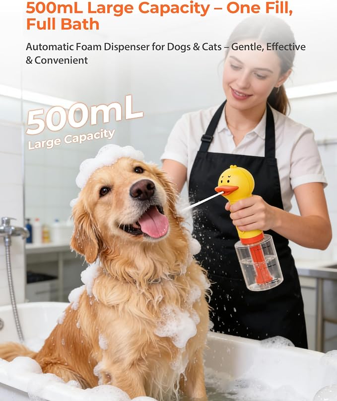 Electric Dog Shampoo Dispenser with Auto Mixing, 500ml Dog Shampoo Foamer & Soap Sprayer, Rechargeable Pet Shampoo Dispenser for Dogs & Cats, Waterproof Dog Bath Foam Machine