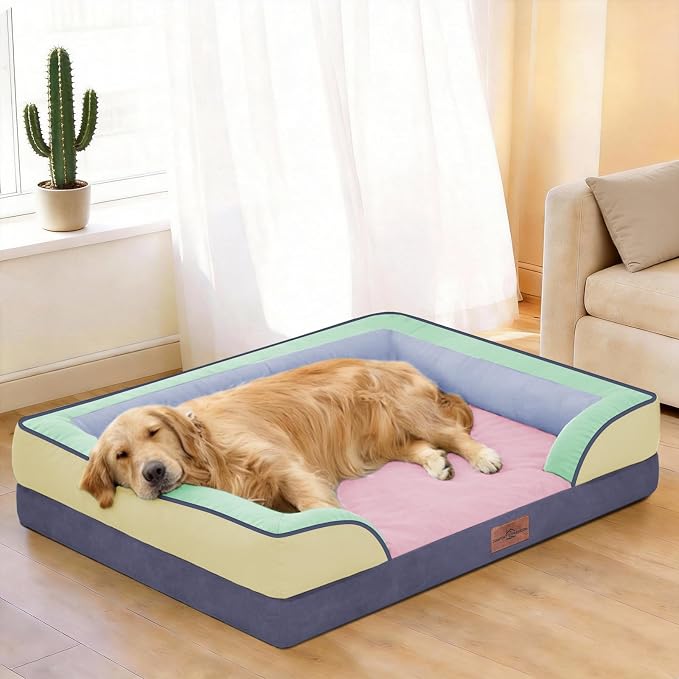 Comfort Expression Orthopedic Dog Bed for Extra Large Dogs with Bolster | Waterproof Dog Couch Bed with Washable Cover & Non-Slip Bottom, Supportive Egg Crate Foam XL Pet Bed, 42x30 Inch