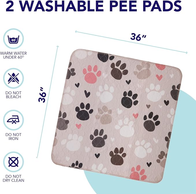 PUPIBOO Washable Pee Pads for Dogs and Cats - Super Absorbent Reusable Puppy Training Pads - 100% Waterproof, Leak-Proof & Non-Slip Whelping Pads for Pet Housebreaking