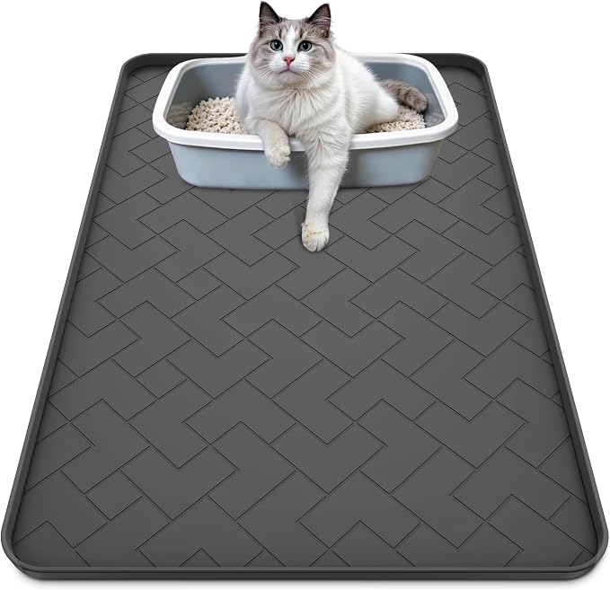 Silicone Cat Litter Mat for litter box Large 34" X 22"-Easy to Clean Cat Litter Trapping Mat, Waterproof, urine-proof and non-slip to keep the floor clean and tidy（Black）
