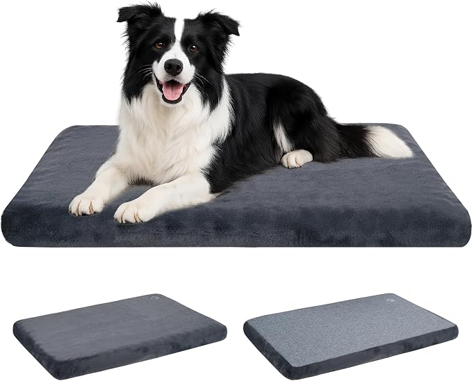EMPSIGN Dog Bed Mat Crate Pad Mattress, Ultra Soft Pet Kennel, Grey, Large | Reversible(Cool & Warm), Waterproof Linings, Removable Machine Washable Cover, for 36" Dog Crate, Firm Support