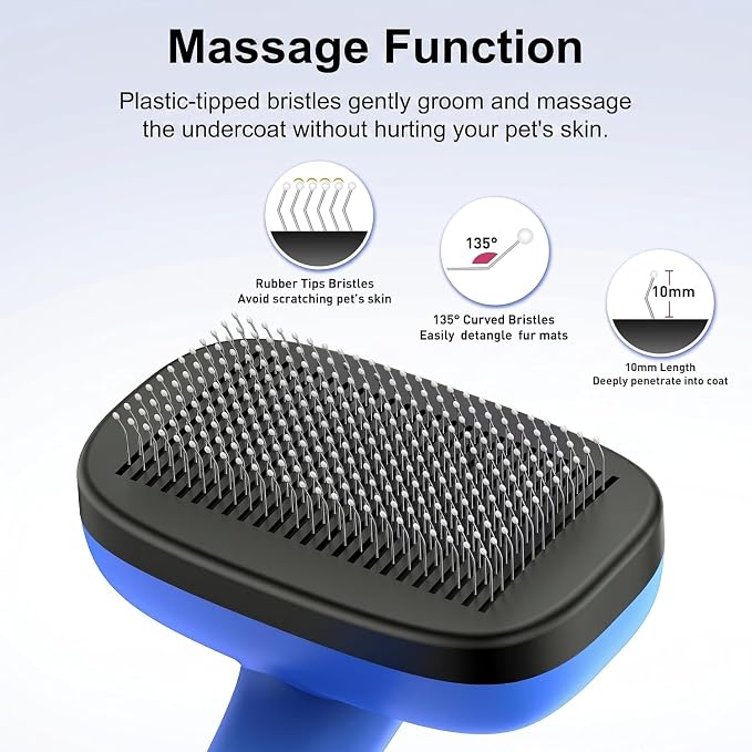 Self Cleaning Slicker Brush for Dog and Cat Shedding, Blue | Skin Friendly Deshedding Brush for Short or Long Haired Dogs & Cats, One-Click Retractable for Easy Cleaning Flying Hair