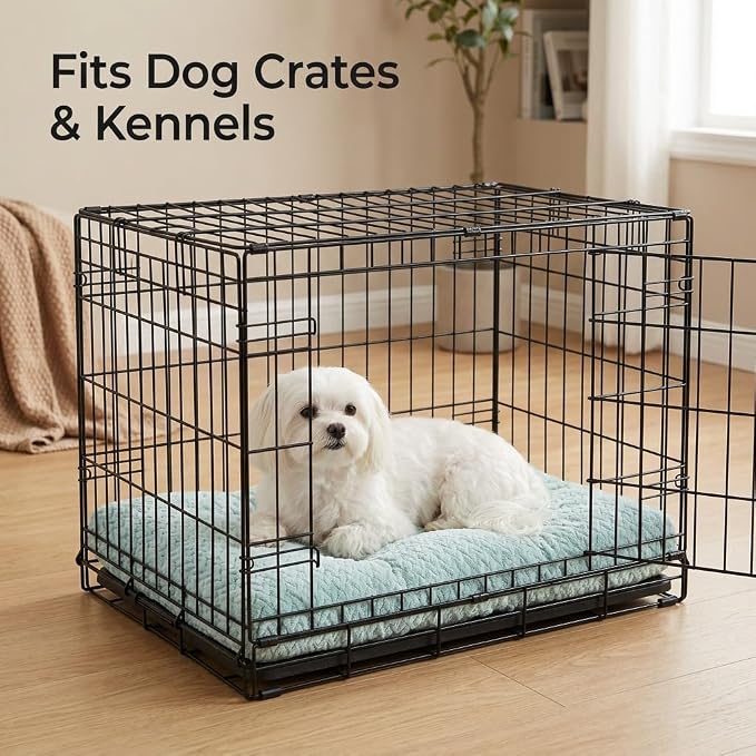 18 Inch Dog Crate Bed for Small Dogs and Puppies,Washable Puppy Crate Pad for Dog Cages,Soft Jacquard Flannel Kennel Mat with Anti-Slip Bottom,Fluffy Dog Bed for Toy Breeds,Sage Green