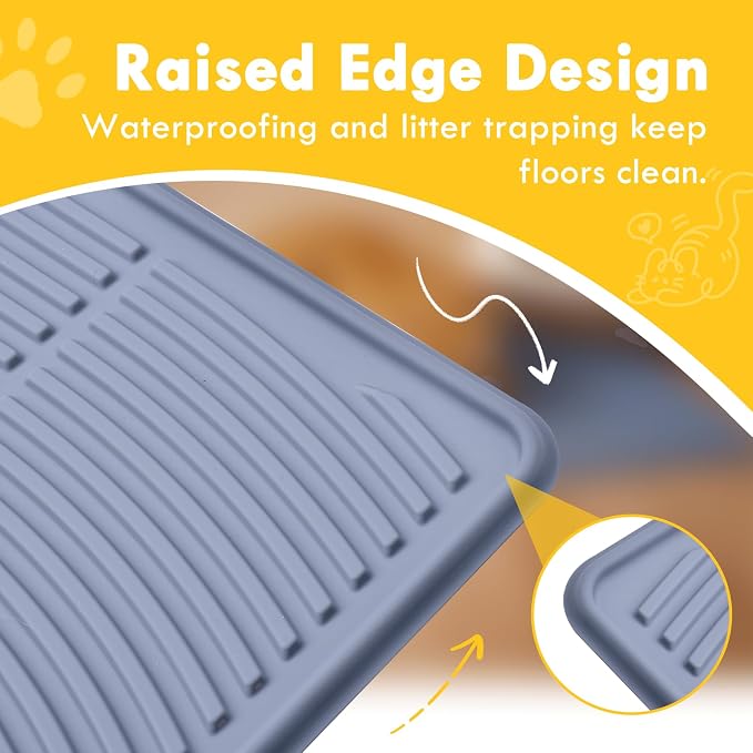 Large Silicone Cat Litter Box Mat 40"X28", Heavy Duty Waterproof Floor Mat for Kitty Litter Tracking Control, Easy Clean Durable Feeding & Litter Mat(Grey)