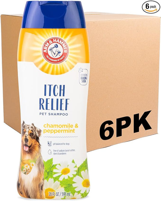 Arm & Hammer Itch Relief Dog Shampoo, Chamomile & Peppermint, 20 Oz, 6-Pk | pH-balanced formula, chamomile and peppermint, free of sulfates and parabens, soothes dry and itchy skin daily