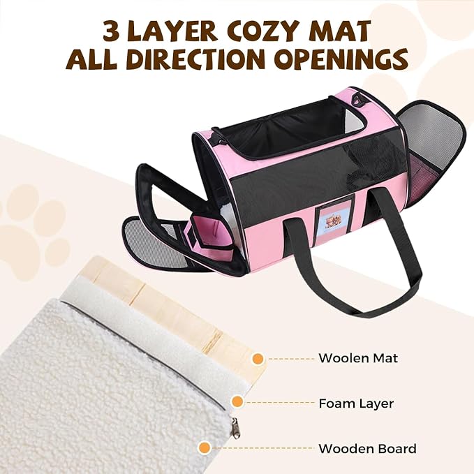Soft Cat Carrier for Pets Up to 25 lbs, Cat Pet Travel Bag with Padded Shoulder Strap and Detachable Cat Food Bowl, Pet Dog Carriers for Small Dogs and Puppies, Travel Carry, Pink