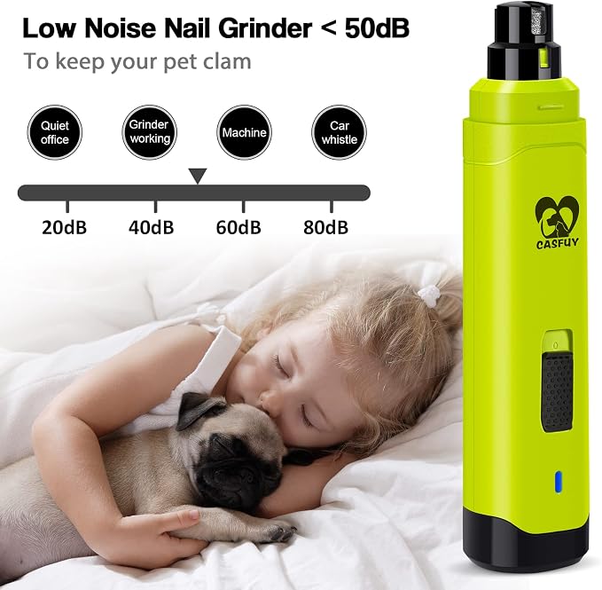 Casfuy Dog Nail Grinder Upgraded - Professional 2-Speed Whisper-Quiet Electric Pet Nail Trimmer Painless Paws Grooming & Smoothing for Small Medium Large Dogs & Cats (Green)