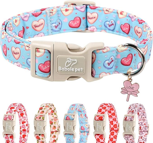 Valentines Dog Collar for Small Dogs - Valentine Candy Hearts Dog Collars, Love Boy Girl Dogs Collars, Lightweight Adjustable Cute Blue Puppy Collar with Quick-Release Buckle S
