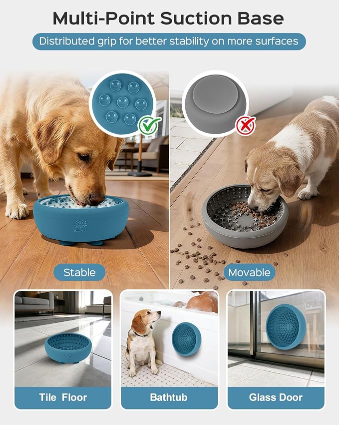 Dog Lick Bowl for Dogs S, Lick Mat, Slow Feeder Lick Bowl with Strong Suction, BPA-Free Silicone, Freeze Licking Bowl for Anxiety Relief, Enrichment & Distraction, Dishwasher Safe (Blue, S)