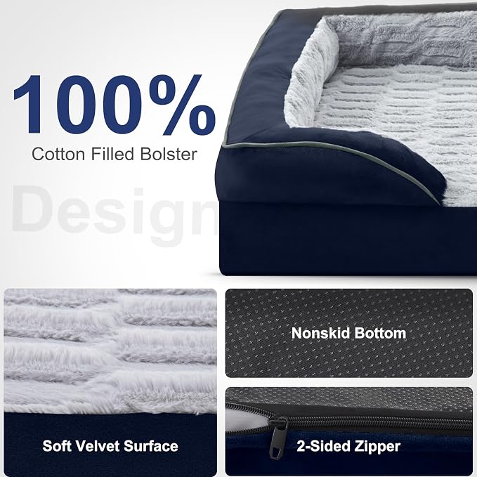 FURTIME Orthopedic Extra Large Dog Bed, Waterproof Dog Beds, 48x35x6.5 Supportive Foam Pet Couch Bed with Removable Washable Cover and Nonskid Bottom
