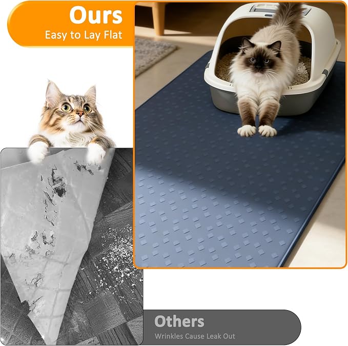 Cat Litter Mat, XXXL 52"x26" Extra Large Litter Mats Silicone, Jumbo Waterproof Floor Mat for Pets, Litter Trapping, Easy to Clean for Multi-cat Households(Grey)