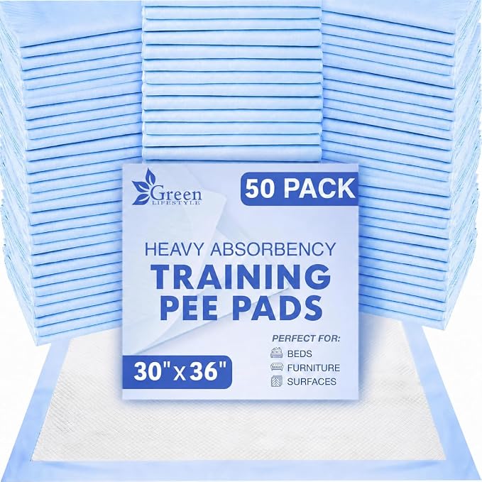 GREEN LIFESTYLE Underpads - Training Pet Pee Pads for Dogs, Cats - Pads for Adults, Seniors and Children - Ideal for Incontinence Protection (Pack of 50 - 30x36)