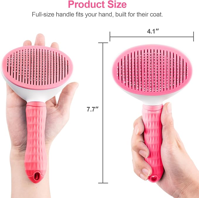 Depets Cat Brush for Shedding, Skin Friendly Self-Clean Dog Slicker Brush | Removes Loose Undercoat, for Dogs Cats Rabbits Long & Short Hair, Pet Grooming Tool with Rounded Tips, Ergonomic Handle, Pink