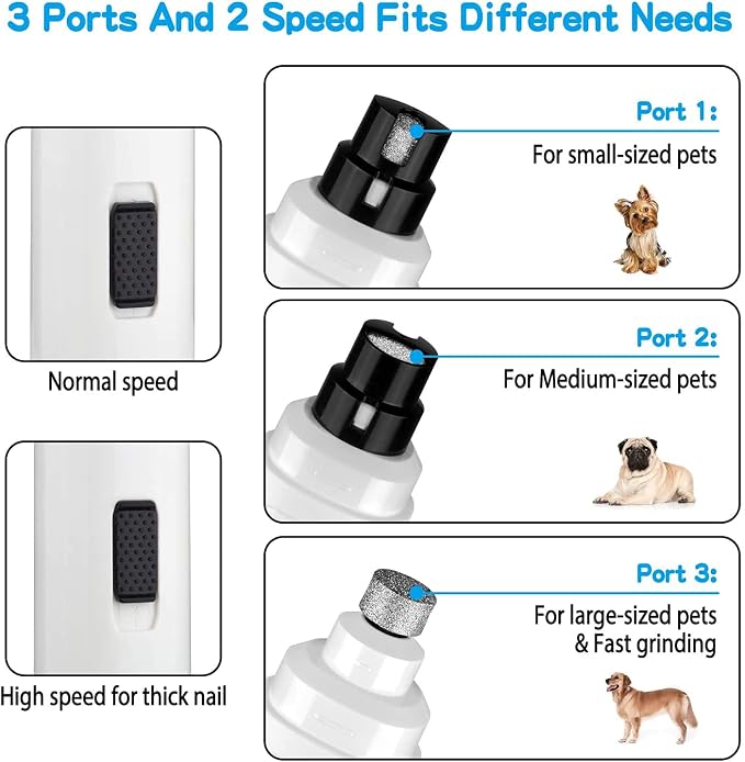 Casfuy Dog Nail Grinder Upgraded - Professional 2-Speed Whisper-Quiet Electric Pet Nail Trimmer Painless Paws Grooming & Smoothing for Small Medium Large Dogs & Cats (White)