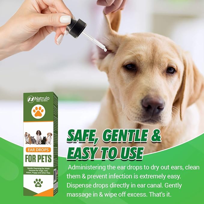 Natural Ear Cleaner for Dogs, Cats, Kitten, Puppy – Gentle Cleansing Ear Wash Solution Mite Infection & Yeast Treatment for Pets – Drying, Healing Medicinal Ear Cleaning Drops Made in USA