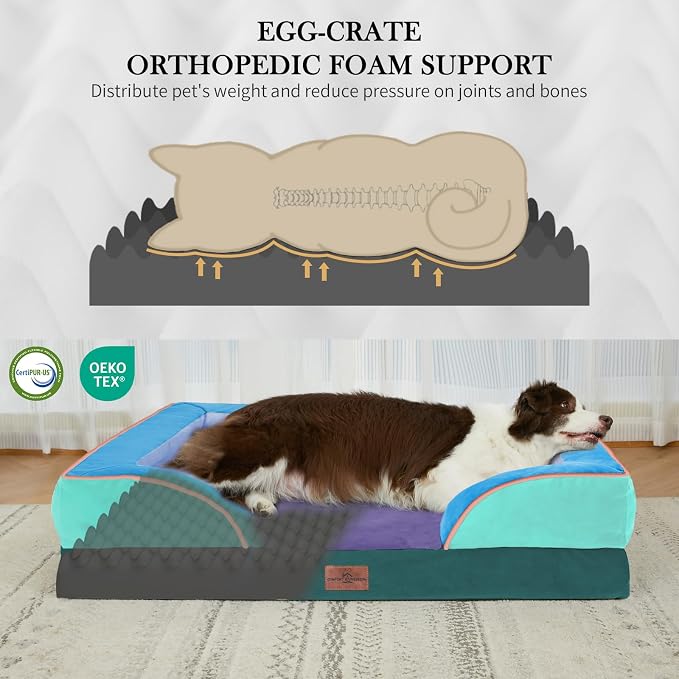 Comfort Expression Orthopedic Dog Beds for Large Sized Dog with Bolster | Waterproof Dog Couch Bed with Washable Cover & Non-Slip Bottom, Supportive Egg Crate Foam Large Pet Bed, 36x27 Inch
