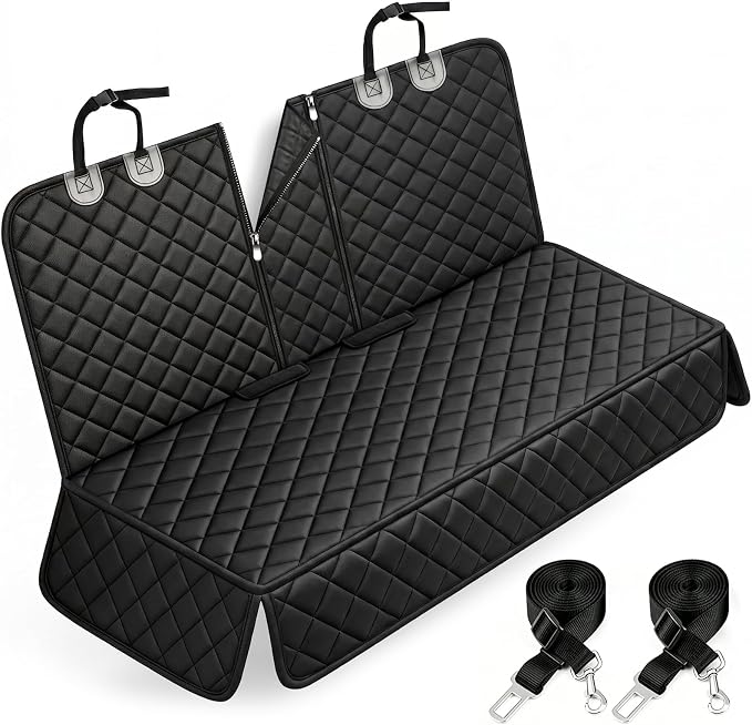 Yuntec Pet Car Seat Cover Back Seat Cover for Dogs Waterproof Dog Car Seat Cover Protector Scratchproof Durable Rear Seat Cover fits Middle Armrest for Cars Suvs Truck (57” Width) - Black