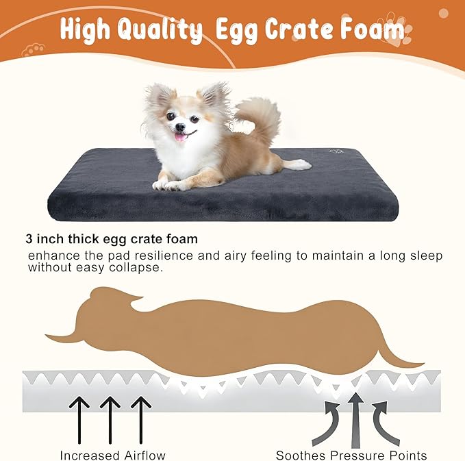 EMPSIGN Dog Bed Mat Crate Pad Mattress, Ultra Soft Pet Kennel, Grey, Small | Reversible(Cool & Warm), Waterproof Linings, Removable Machine Washable Cover, for 24" Dog Crate, Firm Support