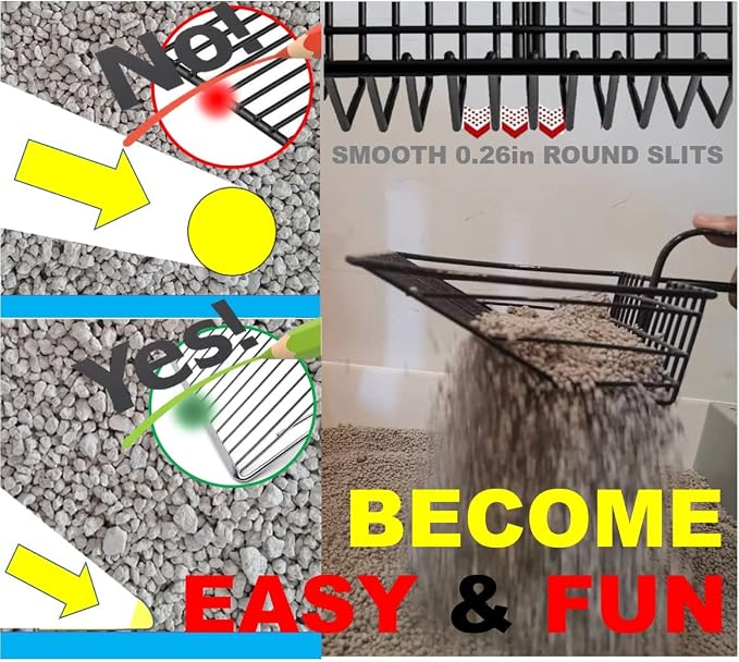 QUALIALL Metal Cat Litter Scoop, Fast Kitty Box Pooper Scooper with Holder, Deep Large Shovel, Upgraded with Flat Head and a Comfy Thumb Hole in Long Handle