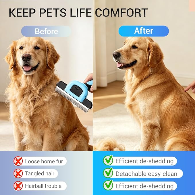 Pet Grooming Brush, Stainless Steel Deshedding Tool for Dogs & Cats, Reduces Shedding Up to 95% for Short Medium Long Hair Dogs and Cats