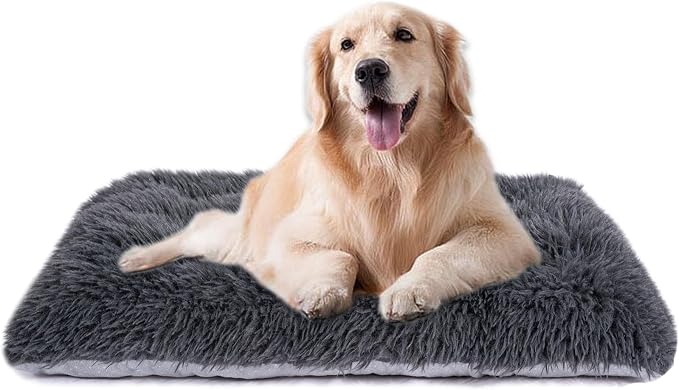 Machine Washable Dog Bed, Deluxe Plush Dog Crate Pad and Cat Bed, Anti-Slip Bottom Kennel Pad Mat, Fuzzy Pet Beds for Large, Medium, Small Dogs Breeds (Dark Grey, 36.0"L x 24.0"W x 3.0"Th x 1 Pack)