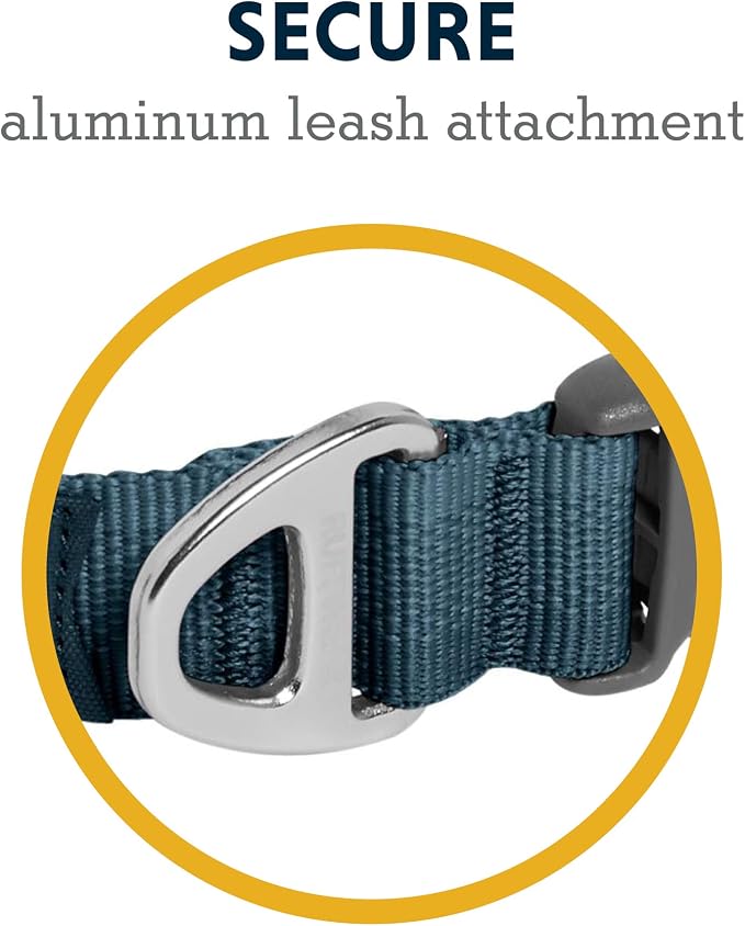 Ruffwear, Front Range Dog Collar, Adjustable Tubelok Webbing, Lightweight, Side Release Buckle, Aluminum V-Ring, Durable for Everyday Use, Blue Moon, 11"-14"
