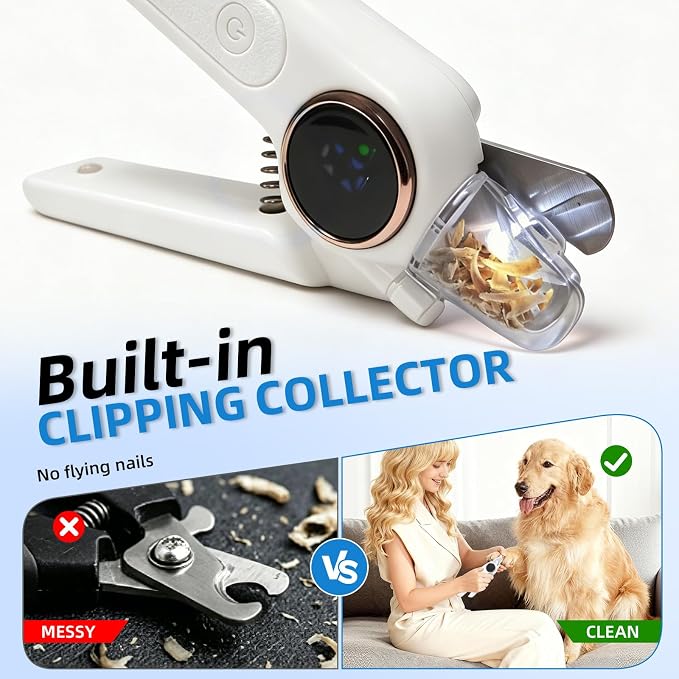 2-in-1 Dog Nail Clippers & Grinder with LED Light, Quiet Electric Pet Nail Trimmer for Small Medium Large Dogs & Cats, 3 Speeds, USB Rechargeable, Quick Sensor, Safety Lock & Splash Guard (White)