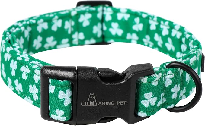 ARING PET St Patricks Dog Collar, Cute Green Clovers Pet Collars with Quick Release Buckle for Puppy Small Medium Large Boy Girl Dogs-M