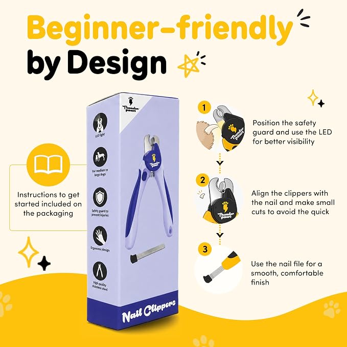 LED Dog Nail Clippers with Light Illumination, Trimmers with Protective Guard, Safety Lock and Nail File - Suitable for Large and Small Dogs & Cats (Blue)
