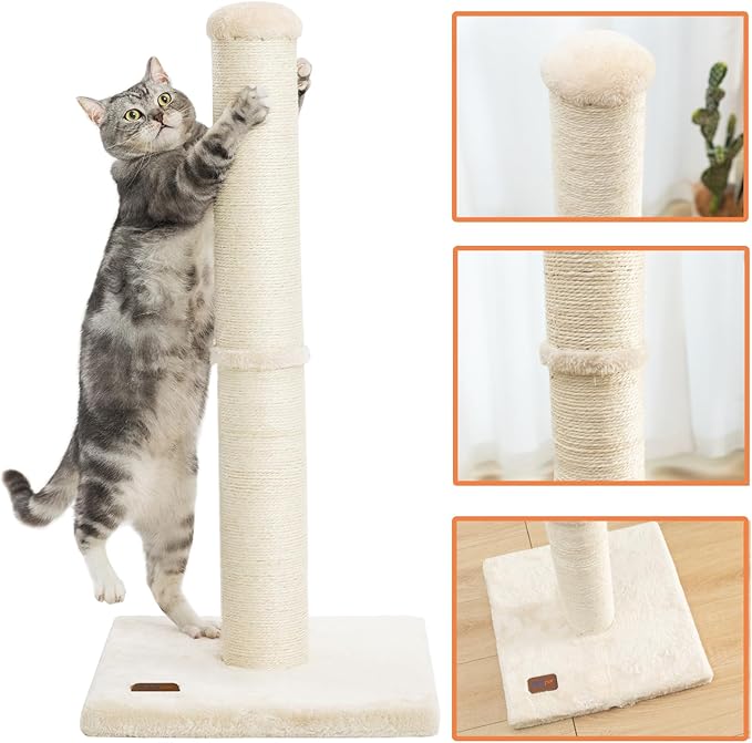Karolpar 34inch Cat Scratching Post with Natural Sisal Rope 4.3Inch Large Diameter Scratcher Post Tree for Indoor Cats Beige