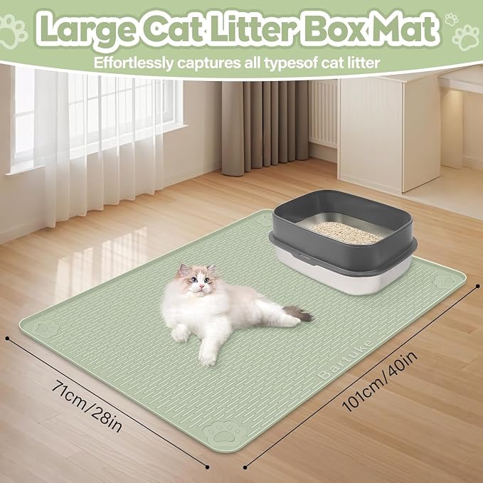 Kalolary Cat Litter Mats,40"x28"Extra Large Silicone Cat Mat for Litter Box | Easy to Clean Kitty Litter Trapping Mat, Soft on Kitty Paws, Waterproof, Urine-Proof Kittys Litter Mats for Floor,Green