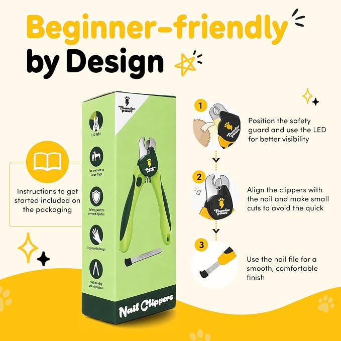 LED Dog Nail Clippers with Light Illumination, Trimmers with Protective Guard, Safety Lock and Nail File - Suitable for Large and Small Dogs & Cats (Green)