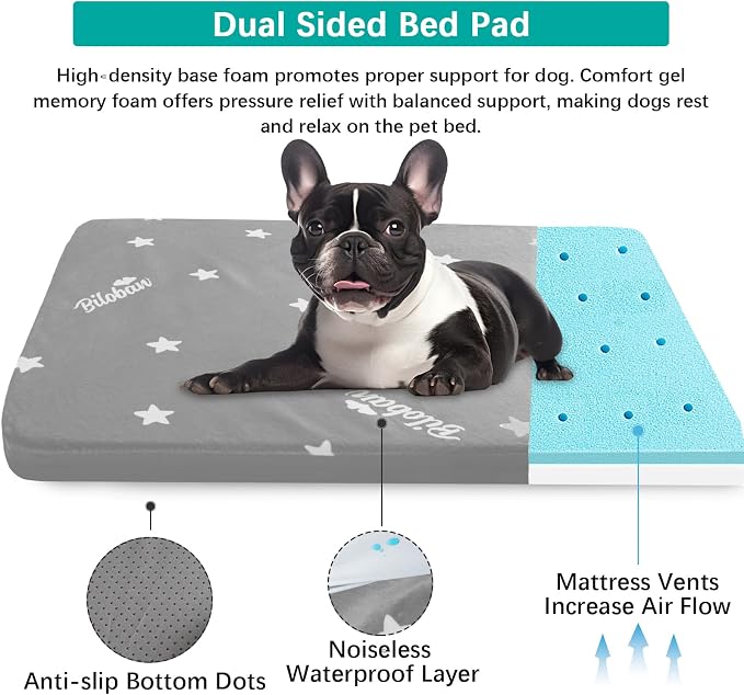 Waterproof Dog Bed for Large/Medium Dog, Memory Foam Dog Beds & Furniture | 38” x 26" x 1.5" for Large Sized Dogs With Anti-slip & Washable Removable Cover, Soft Flannel Top Pet Beds, Grey