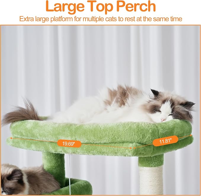 Heybly Cat Tree, 71-Inch-Tall Tower for Indoor Cats with 2 Perches HCT034GR | Large Cat Furniture with 2 Big Condos, 2 Hammocks, Basket, Scratching Pad, Multi-Level Cat Condo, Green