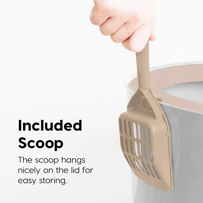 IRIS USA Large Cat Litter Box with Lid, Top Entry Design, Covered Enclosure, Dog Proof, Litter Scatter Control, Odor Reducing, Includes Scoop for Indoor Cats & Kittens, Beige/White, Made in the USA