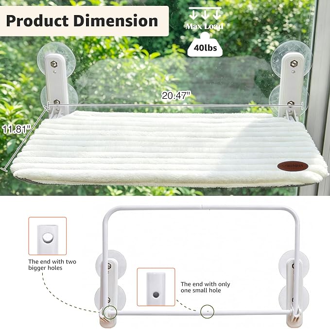 Cat Window Perch Bed,Foldable Kitty Windowsill Hammock Shelf Seat,Kitten Window Sill Lounger with Soft Rabbit Fur Cover Cushion Machine Washable,Solid Metal Frame and Strong Suction Cups