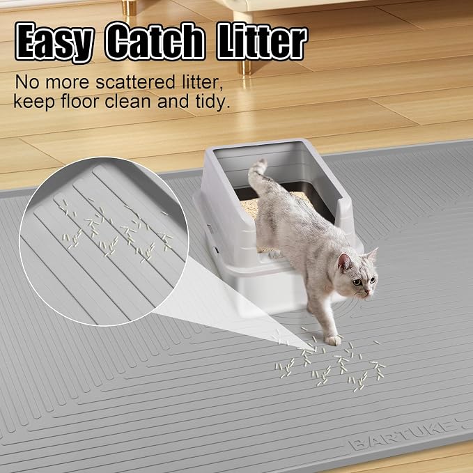 Silicone Cat Litter Mat 50" x 36" Cat Mat for Litter Box, Light Grey | Extra Large Cat Litter Trapping Mat for Floor, Waterproof, Non-Slip Kitty Litter Box Mat with Raised Edge, Easy to Clean