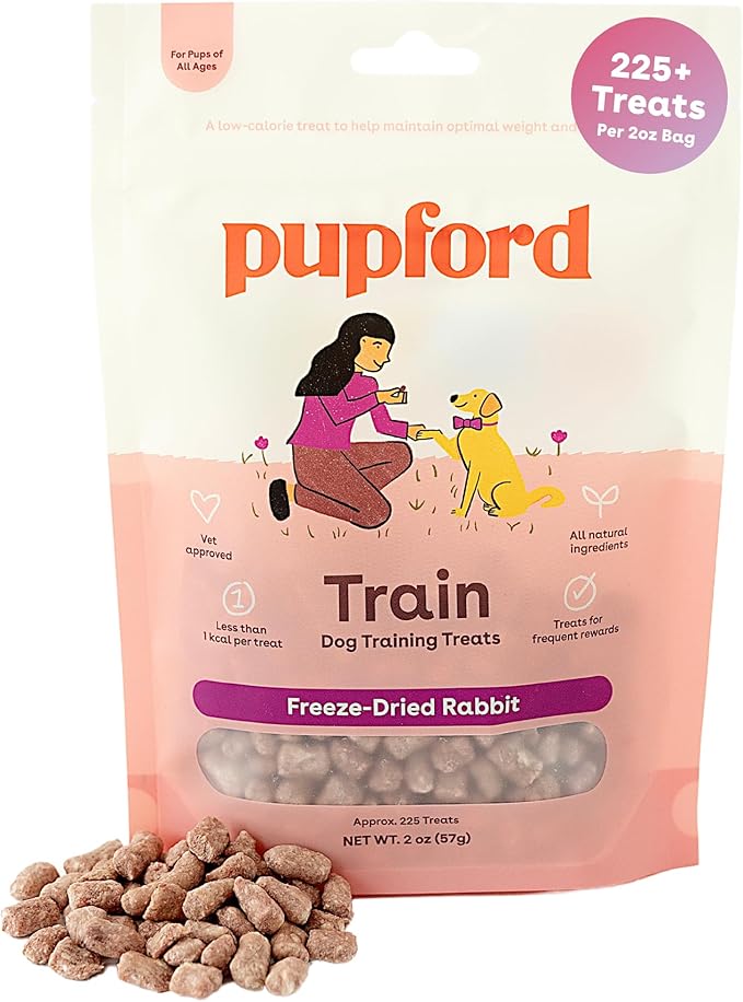 Pupford Freeze Dried Training Treats for Dogs & Puppies (Rabbit, 2 oz) | 225+ treats per bag, Ultra low-calorie, Only 2 ingredients, All breed sizes, Mess free and bite sized, Trainer recommended