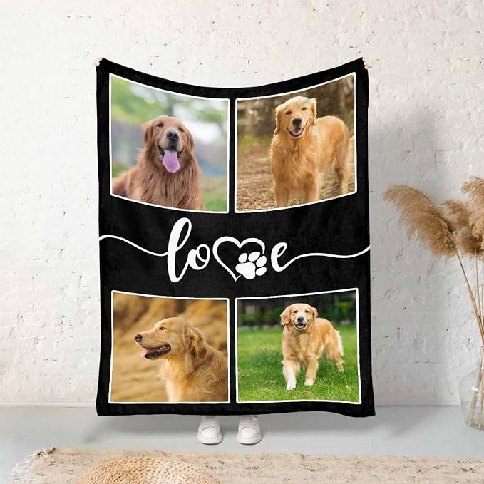 InterestPrint Custom Memorial Blanket for Dog, Dog Paws Love Blanket Customized Loss of Pet Dog Photo Fleece Throw Blankets Warm Bereavement Gift for Dog Mom 30X40 Inch